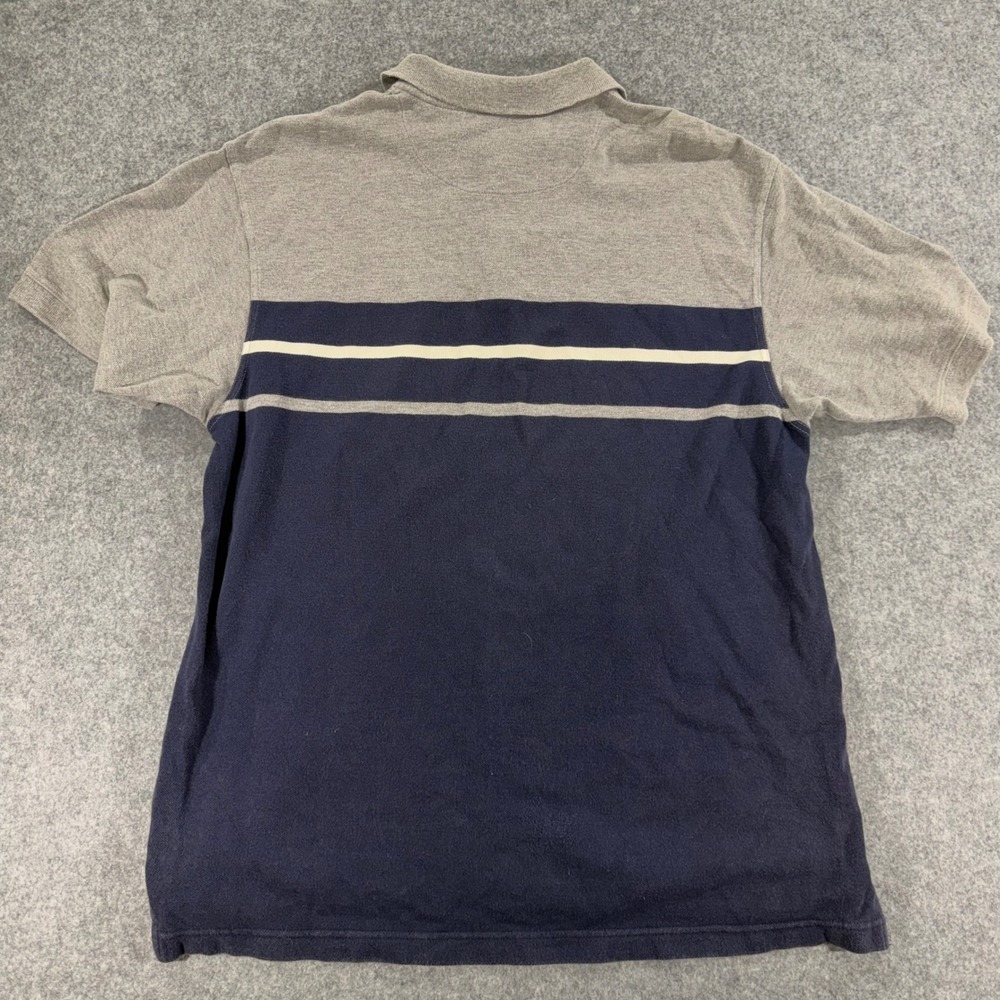 Gap 1969 Mens Pique Polo Shirt Gray Navy Blue Striped Colorblock Cotton Medium - Picture 4 of 4